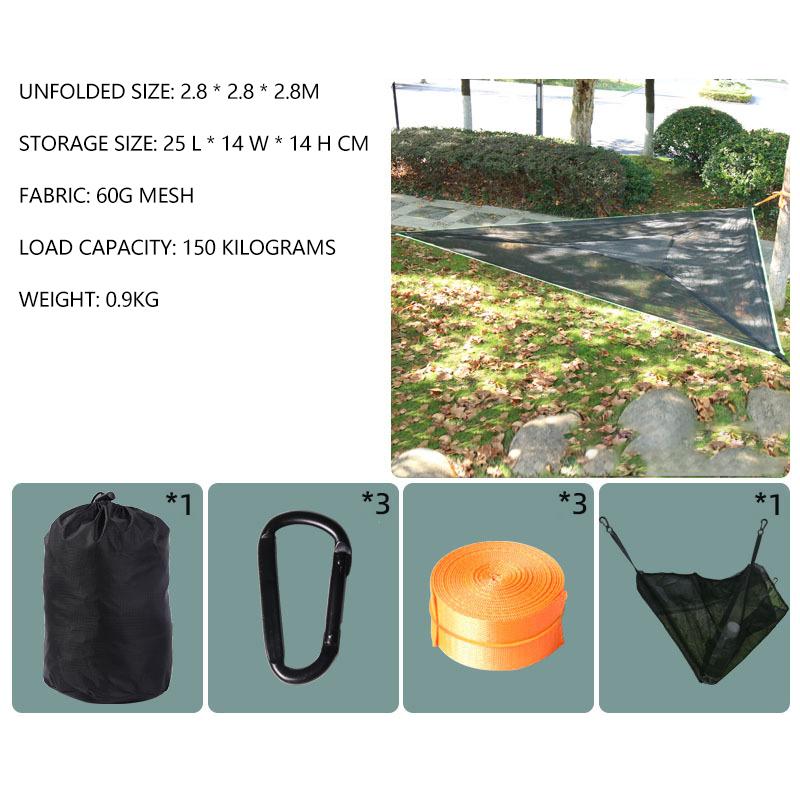 

Трикутний гамак для кемпінгу, витримує навантаження 150 кг, Розмір у розкладеному вигляді: 2,8x2,8x2,8 м Black