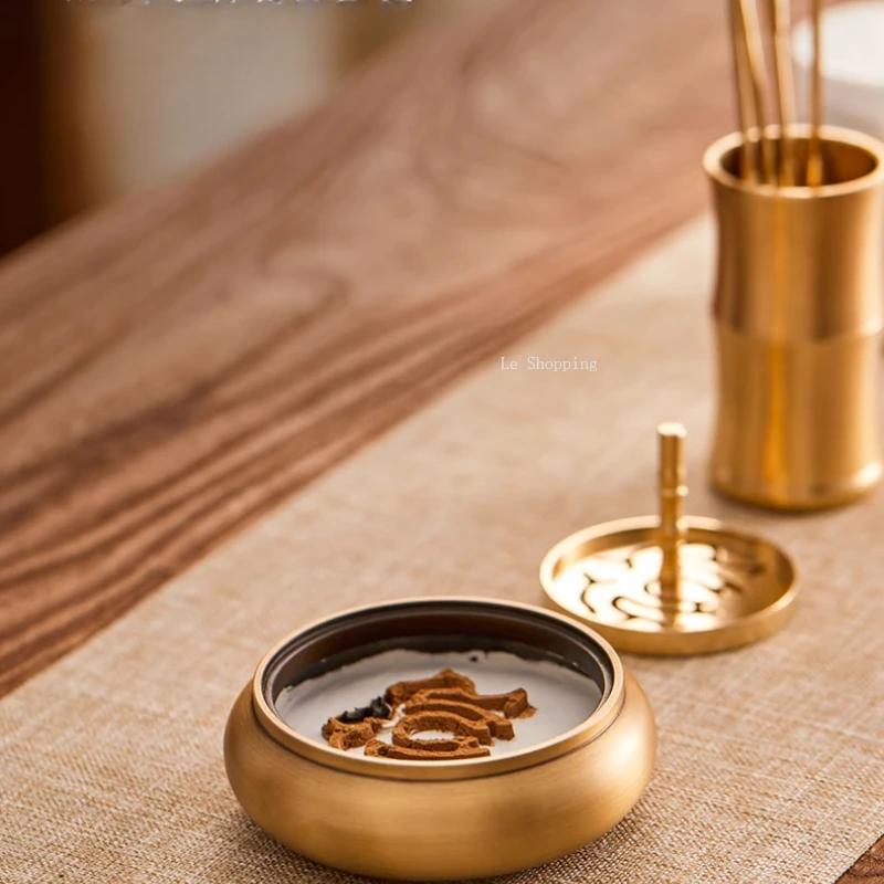 Brass Incense Lore Set /Lotus Seal Model Incense Spoon Broom Sandalwood Agilawood Powder Censer Study Tea Room Incense Tools