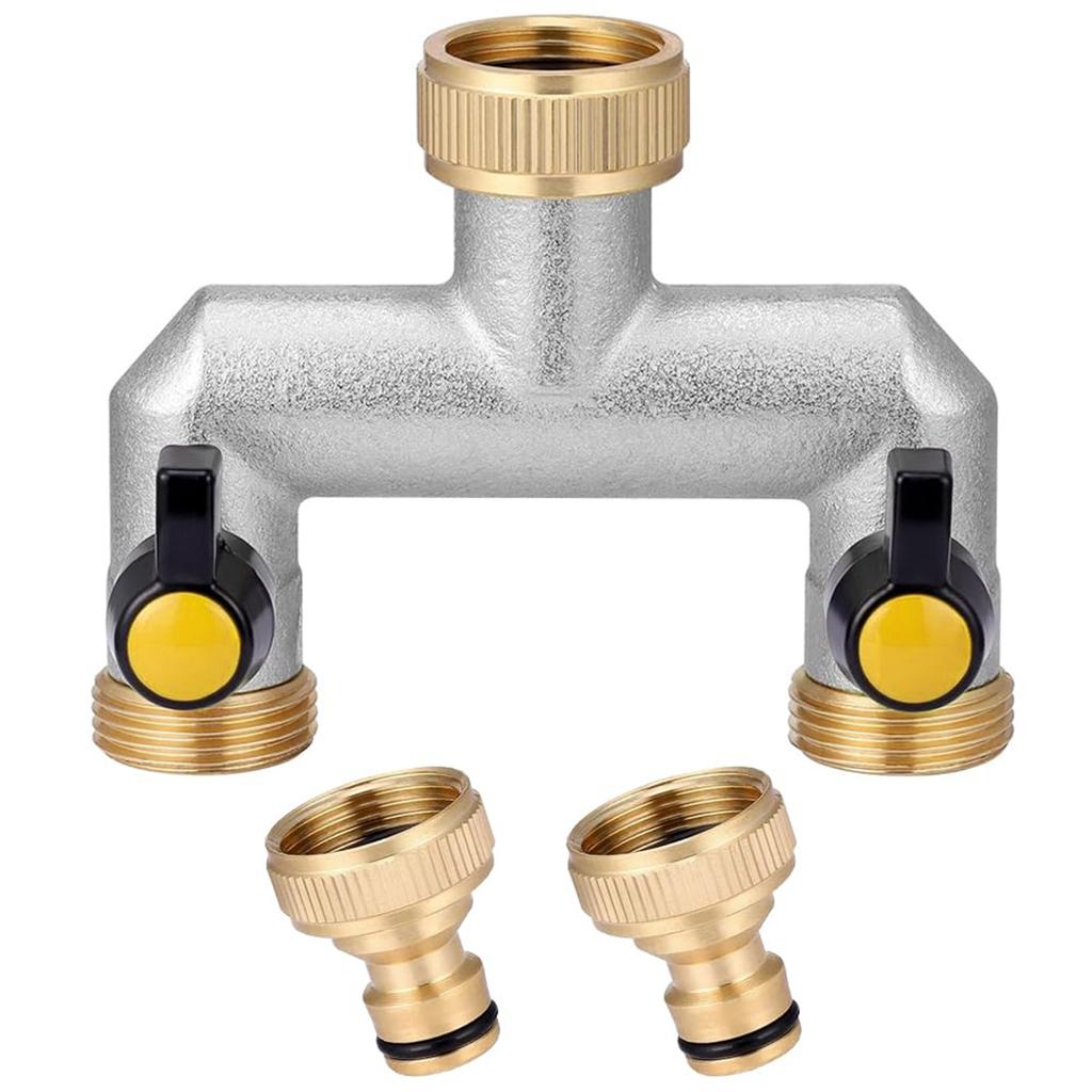 Portable Sturdy Brass Faucet Diverters with Double Water Flows Control for Outdoor Garden Irrigations Systems Use