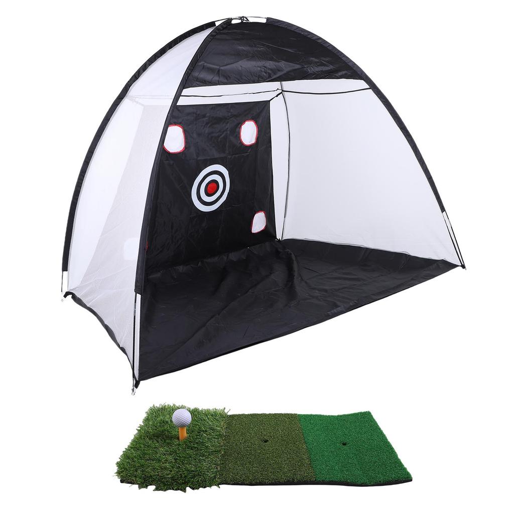 Swing Net with Practice Mat Polyester Hitting Aid Net with Balls for Backyard Indoor Outdoor Driving Chipping Training
