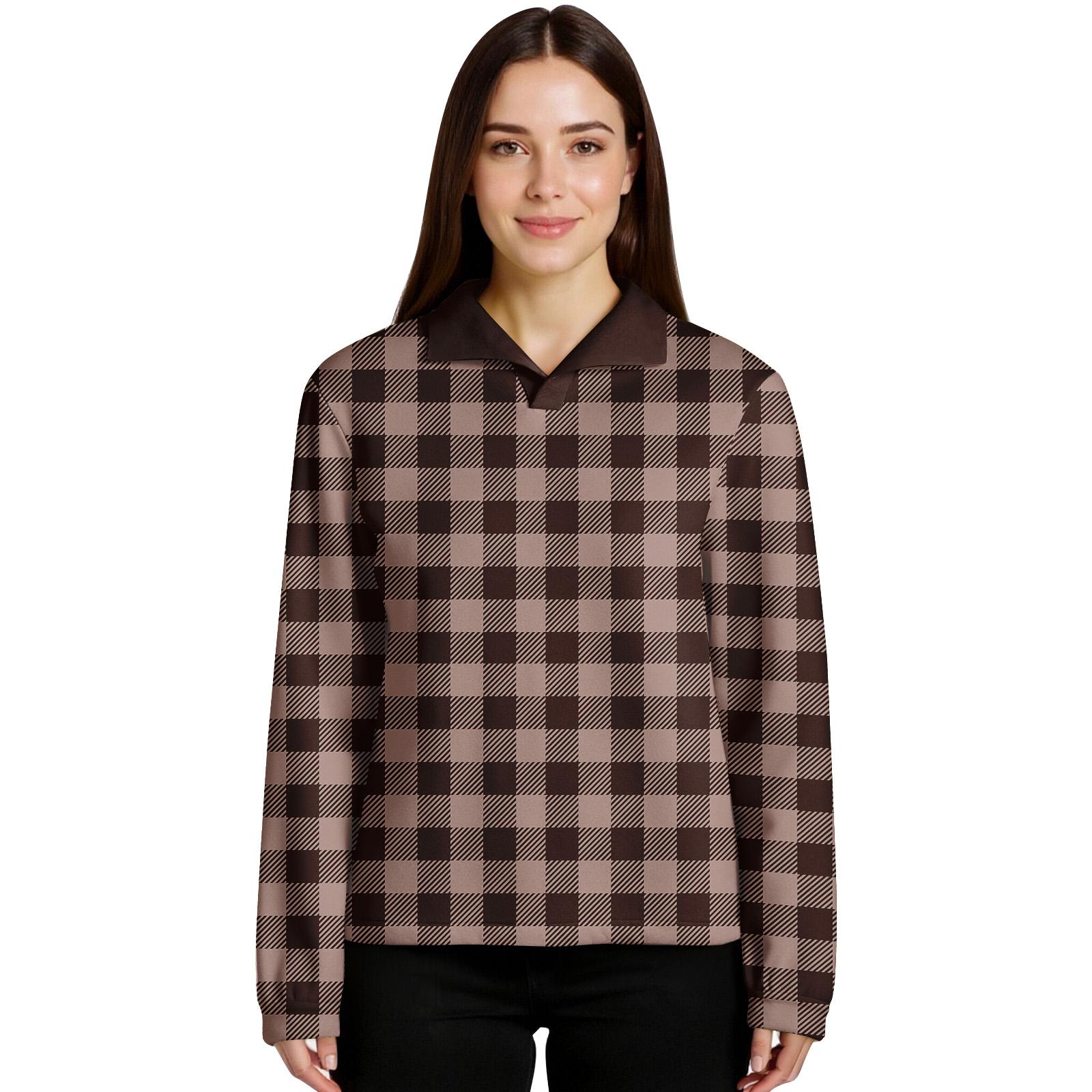 

Women s Plaid Print Pullover Top Long Sleeve Sports Flannel Top L коричневий