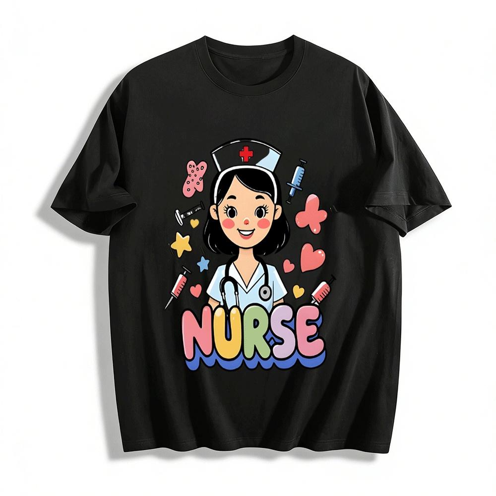 

Cute Nurse Themed Print Casual T-Shirt Medical Love Element Top Pure cotton T-shirt XXS
