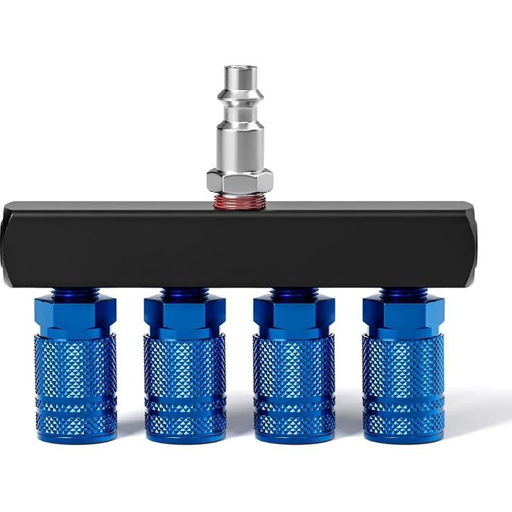 TAISHER 3-Way Straight Air Manifold 4 Ports Aluminum Industrial Pneumatic Air Compressor Quick Connect Socket In Line Type Air Hose Splitter with 3