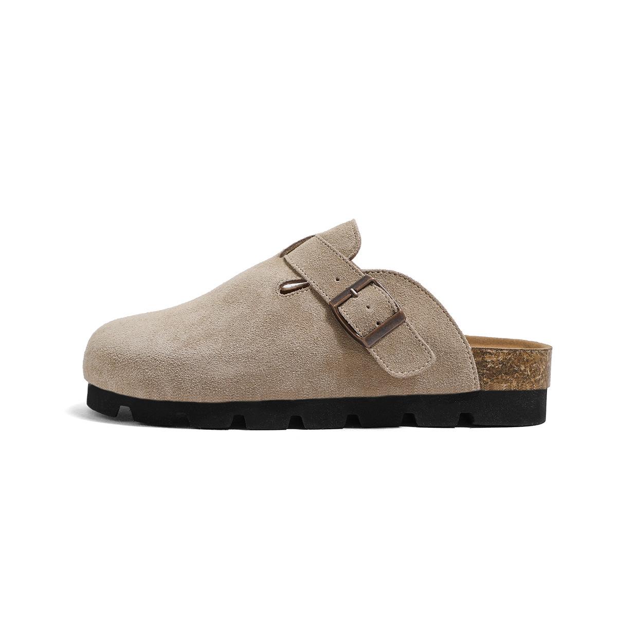 

Туфли боккен из толстой кожи, женские тапочки с пробковой подошвой, туфли боккен для рыбалки на плоской подошве, корейские ретро-тапочки Baotou Half Slippers 39 бежевый