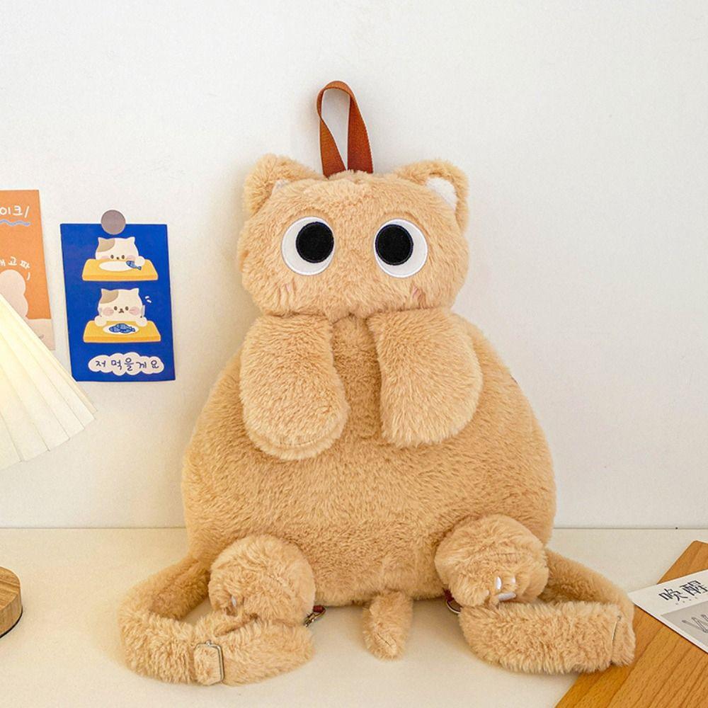 Doll Toy Cartoon Backpack Big Eyes Cat Funny Plush Toy Bag Casual Plush Cat Shoulder Bag  Women