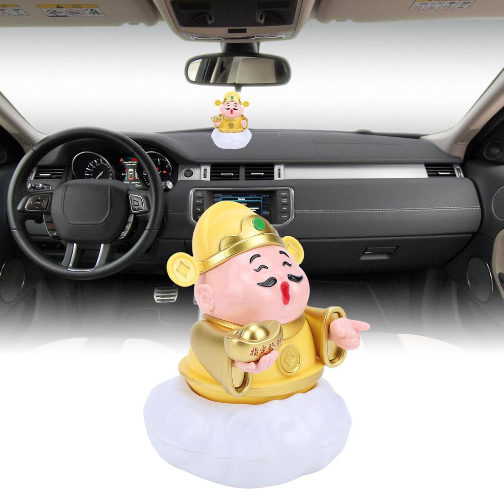 Cai Shen Statue Solar Powerd God of Wealth Fortune Sculpture with Swinging for Business Home Car Ornament Present