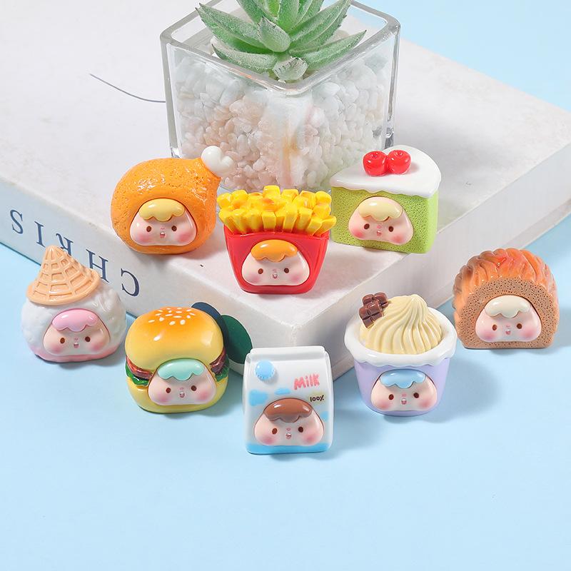 Mini simulation cake bread toy, beach cute pet girl party resin DIY trendy play accessories desktop car small ornaments