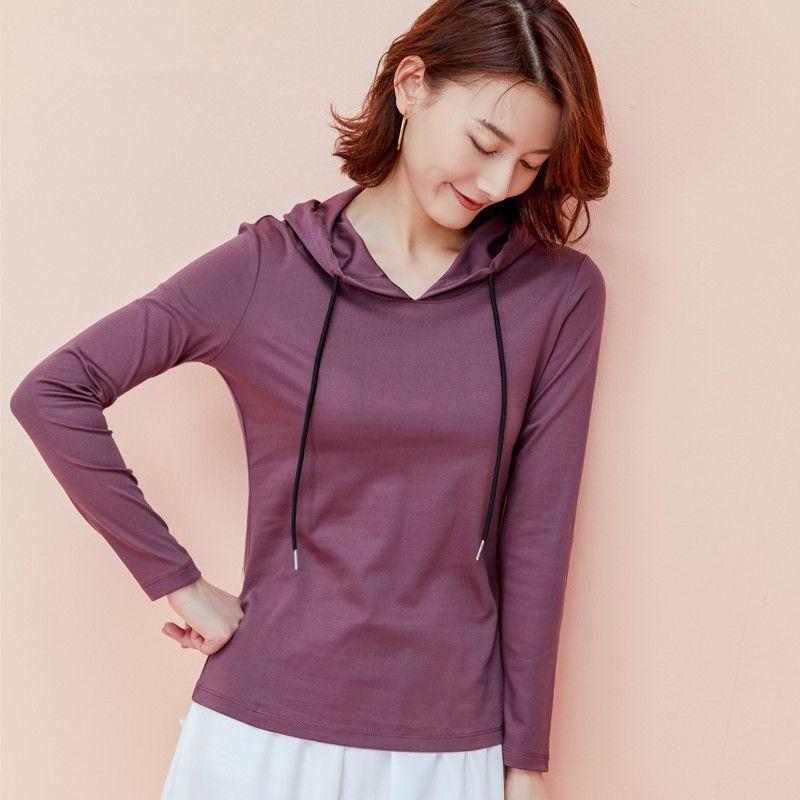 Damska wiosenna koszulka z długim rękawem w jednolitym kolorze, cienka, wkładana przez głowę, codzienna bluza z kapturem