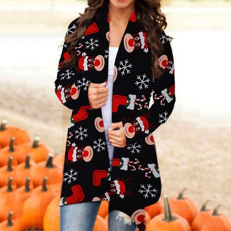

Женское пальто-кардиган, рождественский кардиган, свитер с длинными рукавами и открытой передней частью, повседневная куртка L коричневый