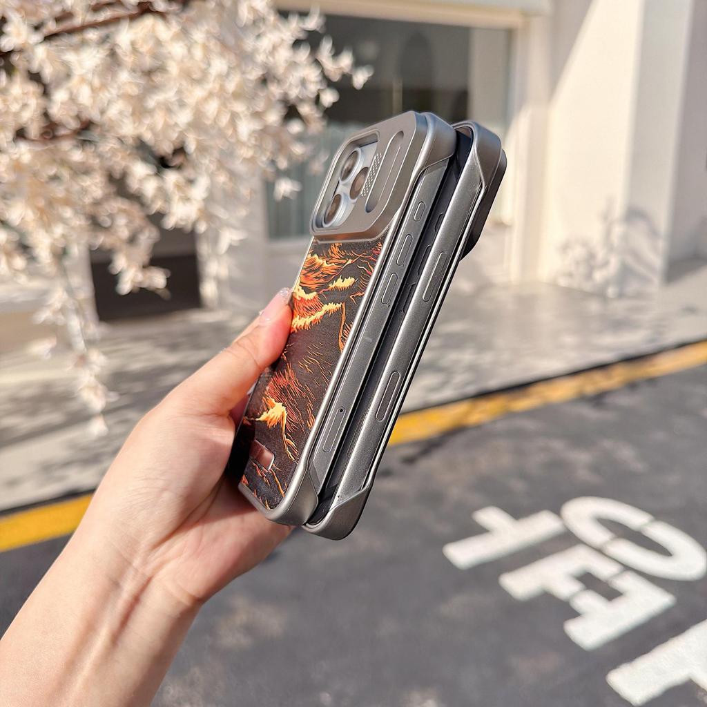 Apple Personalized Retro 17 Pro Max Landscape Painting Leather Phone Case with Borderless Large View for 12 Pro
