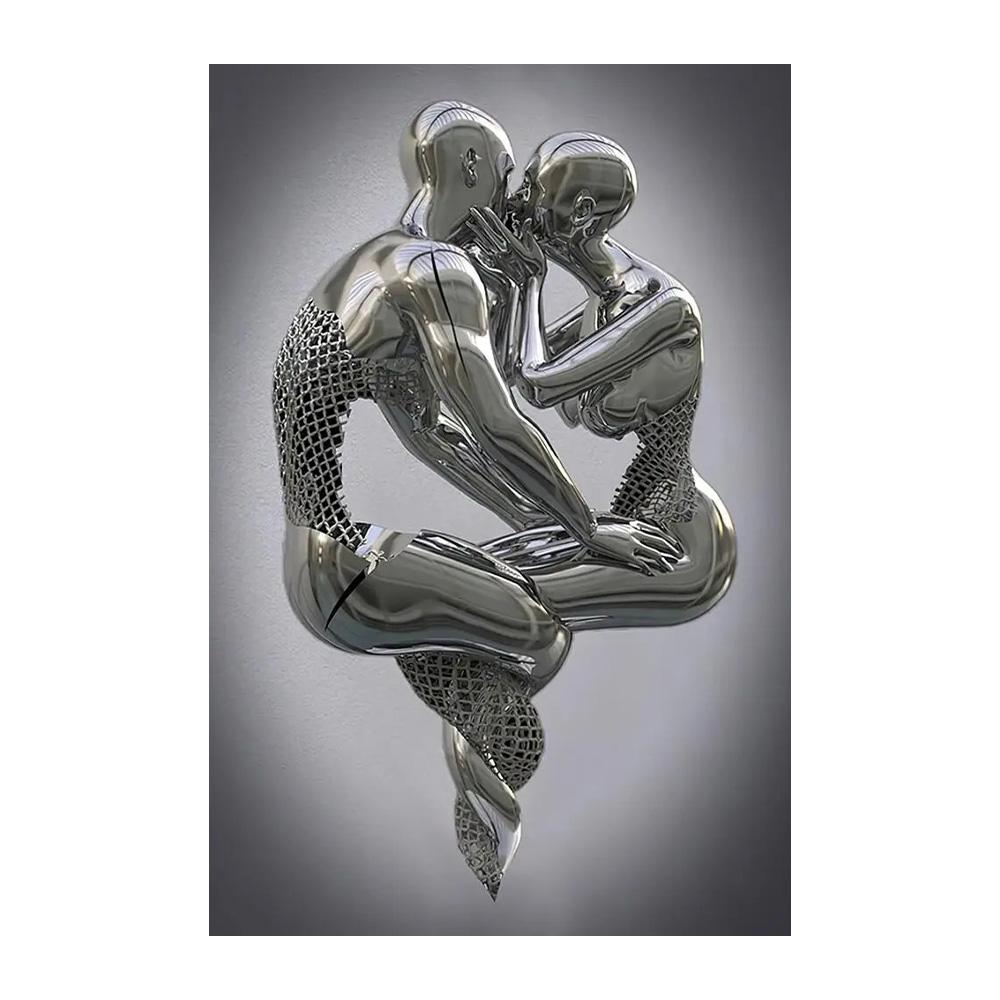 Metal Figure Statue Art Poster High Definition Printing Canvas Painting Prints Couple Sculpture Living Room Home Decor Picture