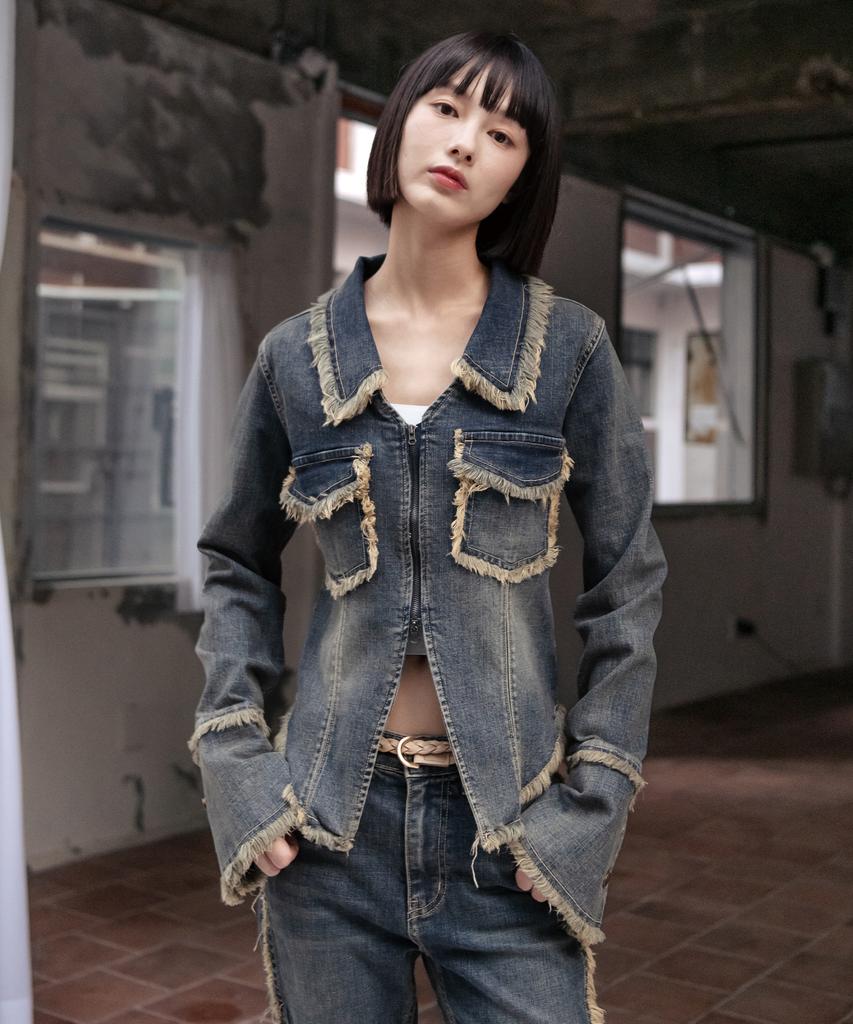 High School Disco Vintage Denim Zip-Up Jacket