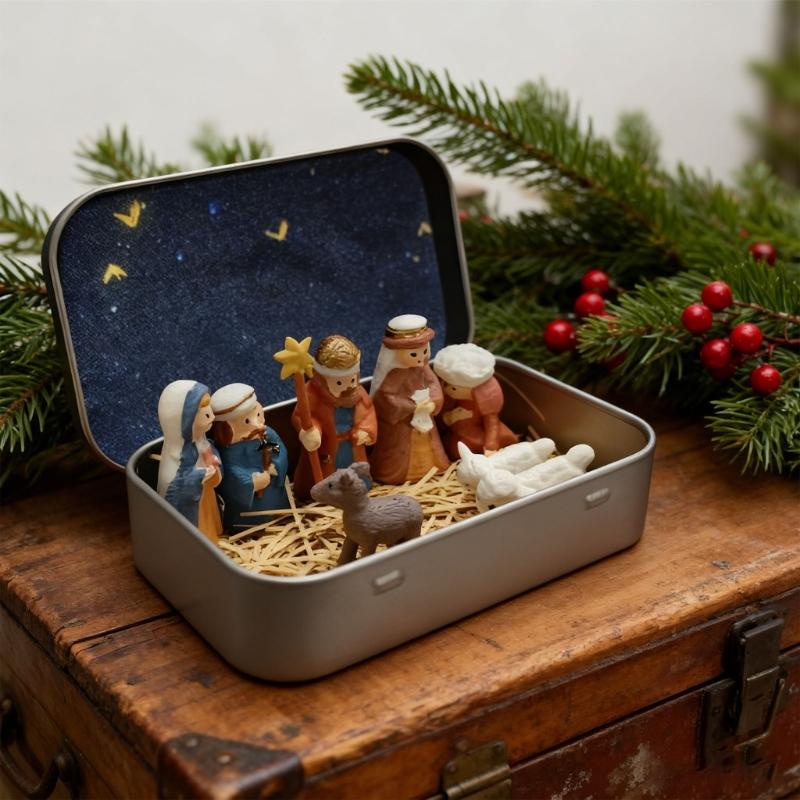 Christmas Gift Set Small Nativity Figurines Resin Scene Ornament for Blessing Holiday Decors Festival Atmosphere