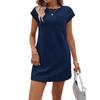 European and American Women's Clothing, Patterned Round Neck Pocket Short-sleeved Loose Women's Dress