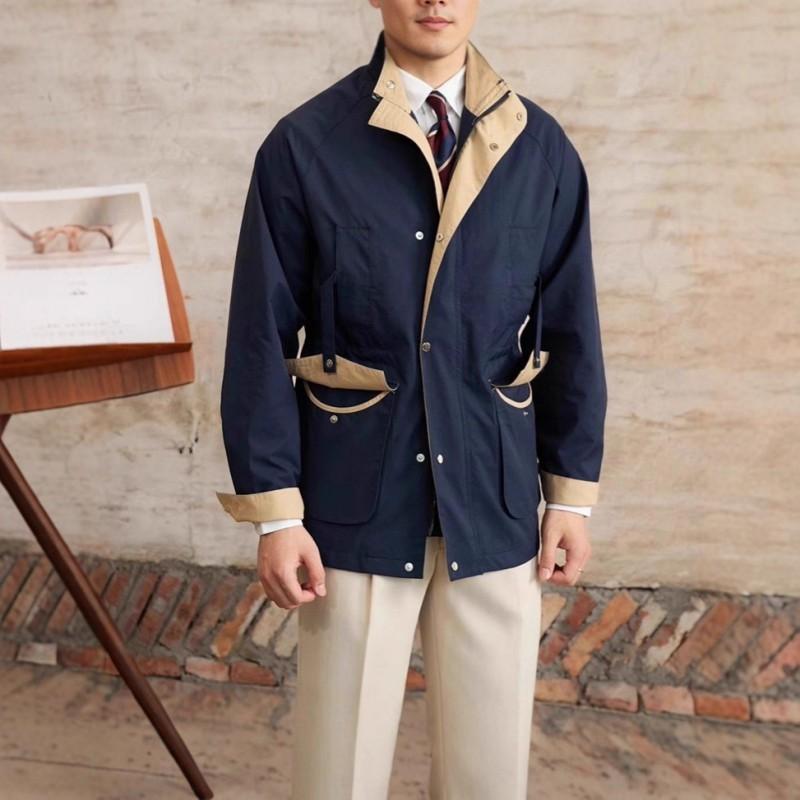 Mens Classic Color Block Coat Avant-garde Style Slim Fit Daily Outerwear