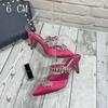 Luxury Crystal Slipper Wheat-Ear Rhinestone Pointed Sandals Silk Satin Covered Head High Heels Slippers Woman