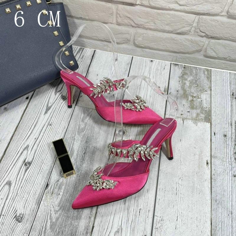 Luxury Crystal Slipper Wheat-Ear Rhinestone Pointed Sandals Silk Satin Covered Head High Heels Slippers Woman