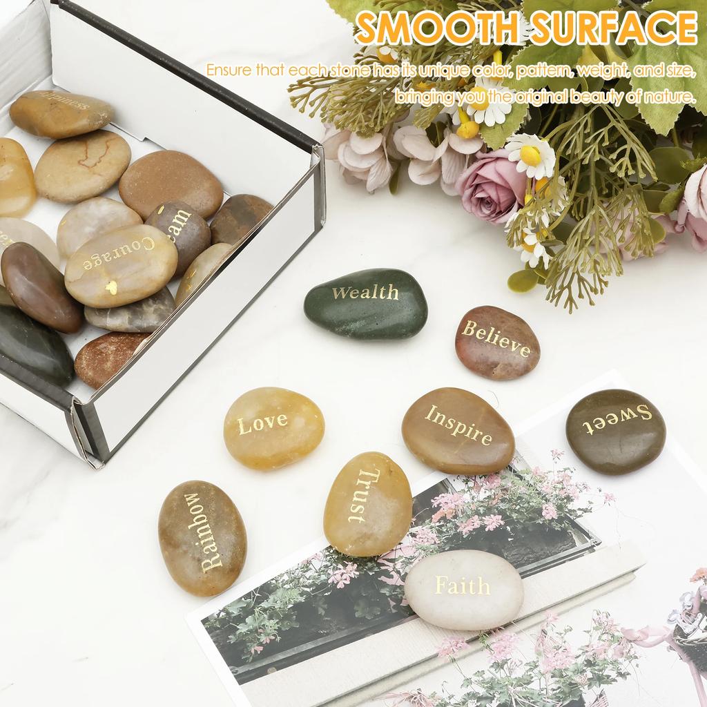 25/50Pcs Natural Engraved Pebble Crystal Agate Engraving Inspirational Letters for Garden Decor Fish Tanks Air Plant Home Decor