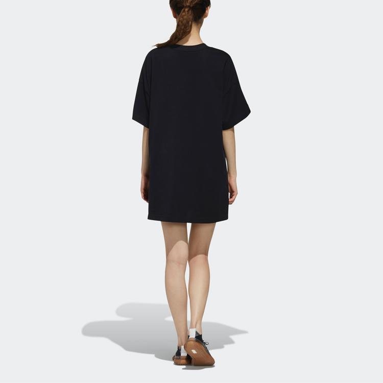 Adidas Casual Sport Short Sleeve Dress With Stripe Tape Decoration Women Dress Black FJ6884