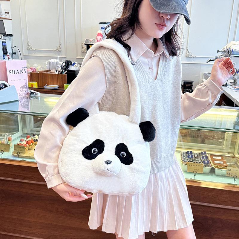 Simulated Panda Plush Cartoon Backpack Children's Schoolbag Cute Crossbody Shoulder Bag Girl Hand Gift Doll Machine