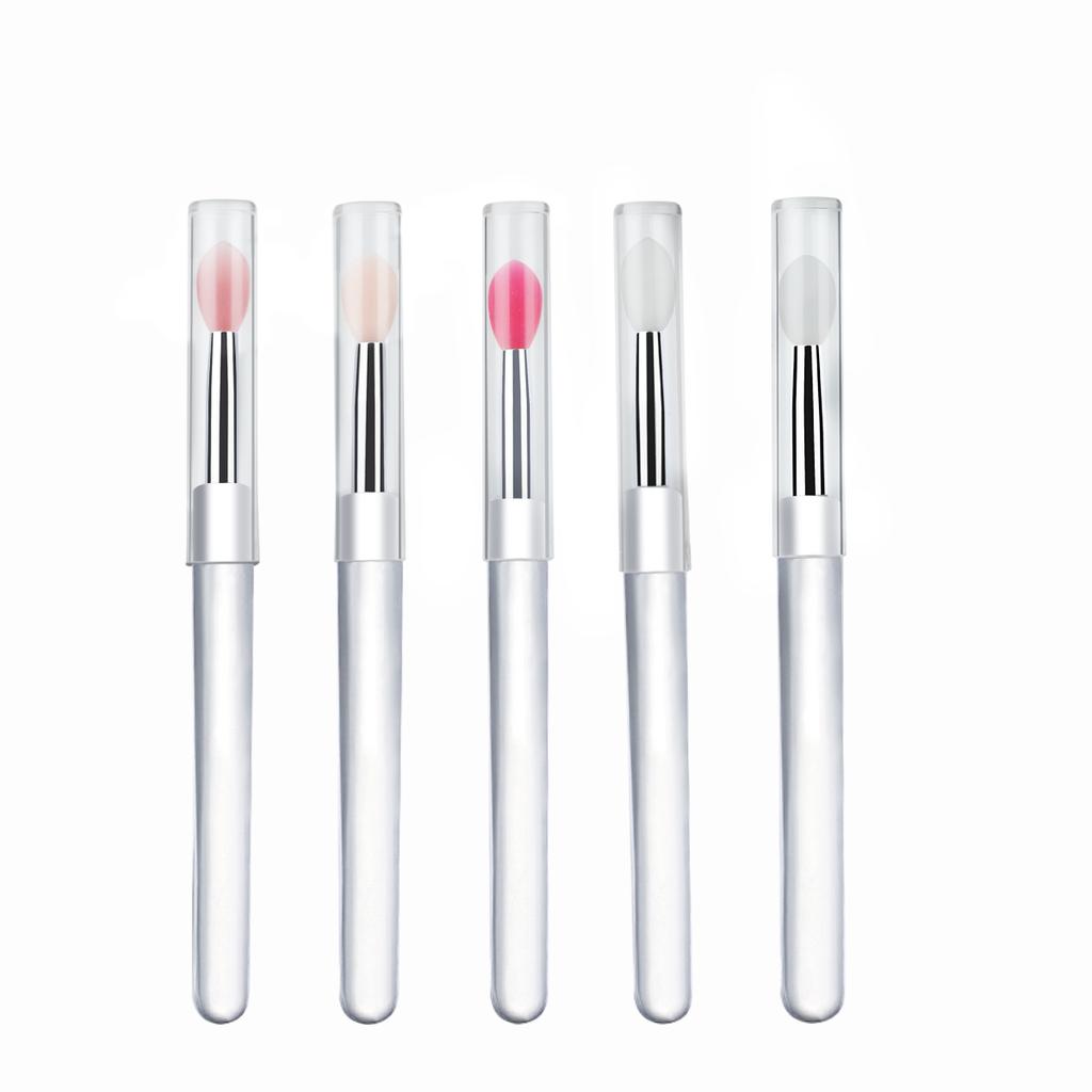 1 Pcs Portable Silicone Lip Brush With Cover Soft Lipstick Brush Washable Without Staining Transparent Handle Lip Makeup Brush