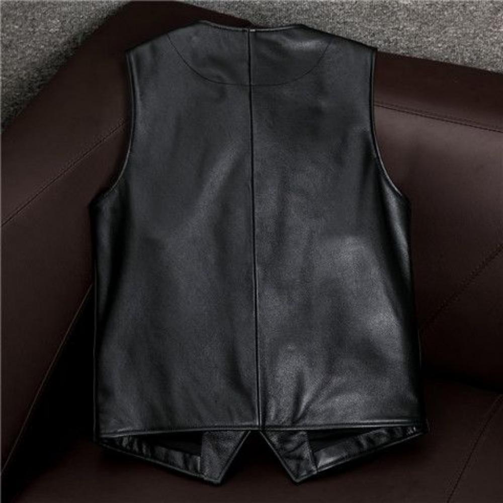 The First Layer of Pure Cowhide Leather Vest Short V-neck Leather Vest Slim-fitting Leather Vest Casual