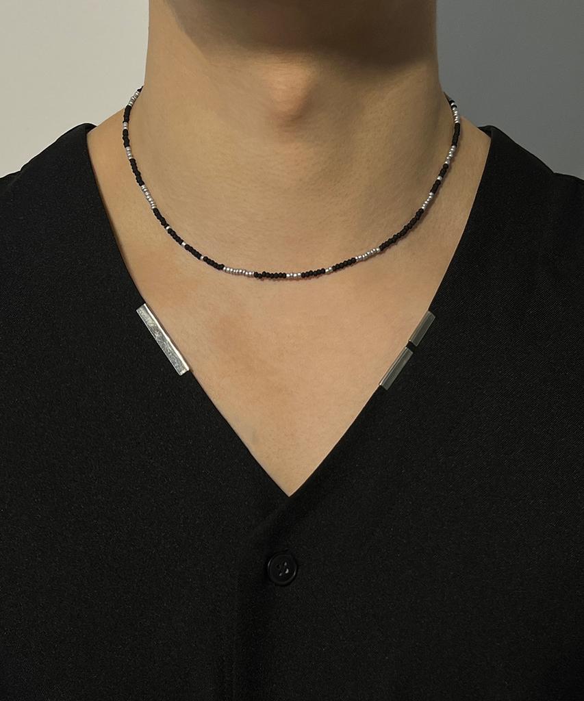 Ssy [Set] Handmade Glass Bead & Silver Ball Layering Necklace