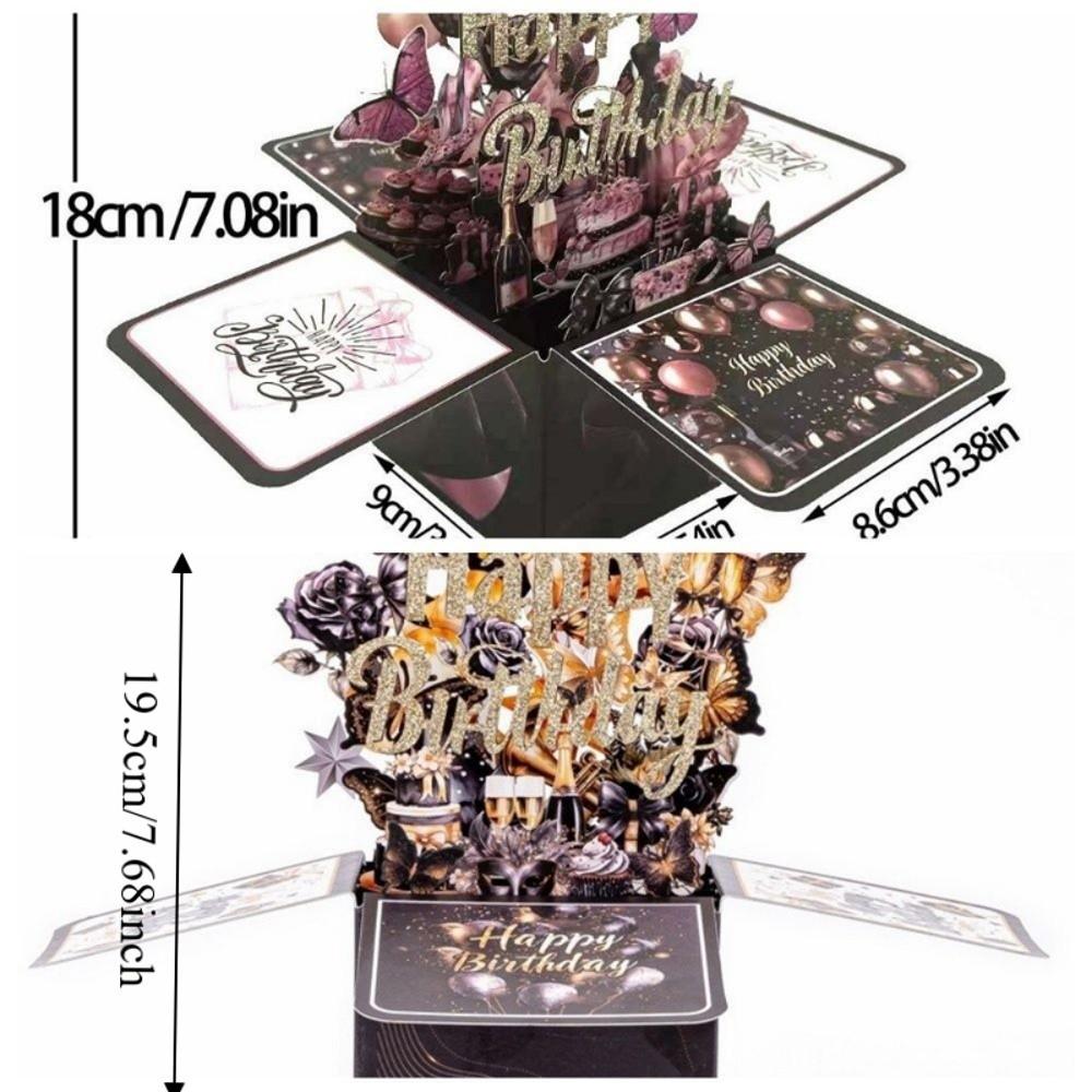 Cartoon Butterfly 3D Birthday Card Balloon Cake Design Best Wishes Pop-Up Greeting Cards Flowers Theme With Envelope