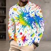 Herren Plus Size Rundhals Langarm Bedrucktes T-Shirt Weiß Lila Blau Pullover