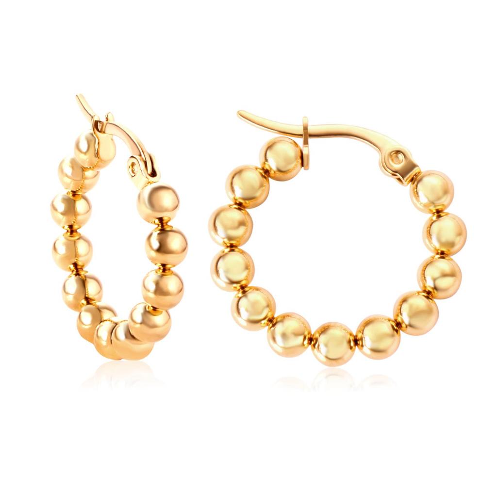High-End European and American Stainless Steel Hoop Earrings with Steel Beads