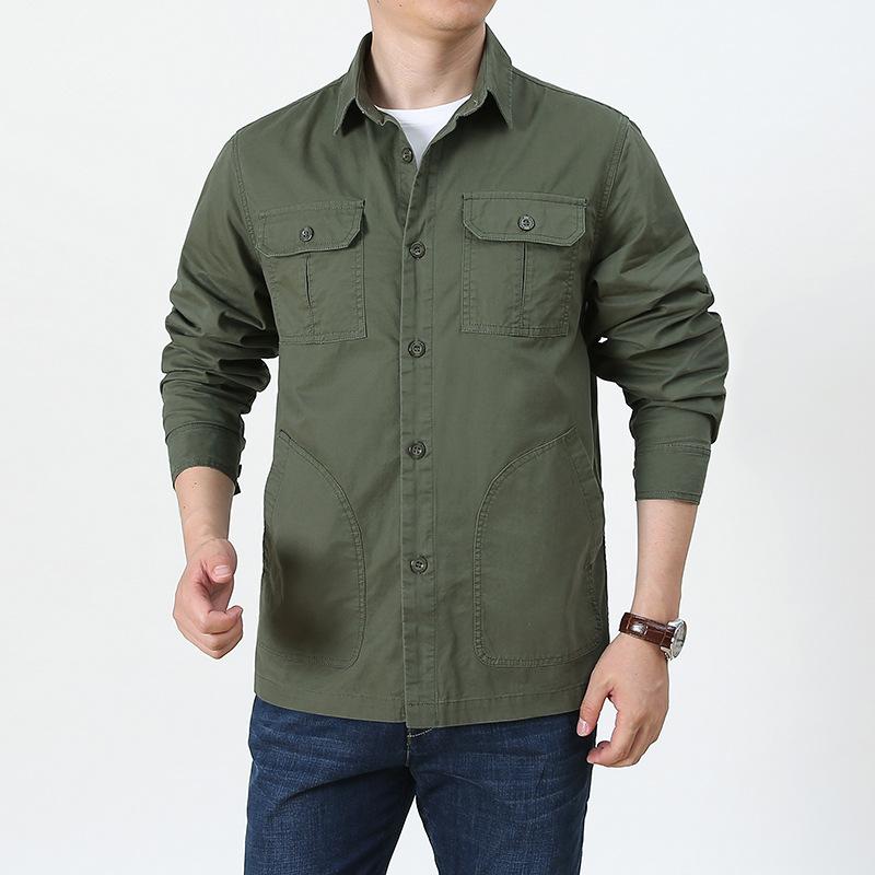 Summer All -Match Long -Sleeved Workwear Shirt Men 'S Loose Cotton Casual Shirt 