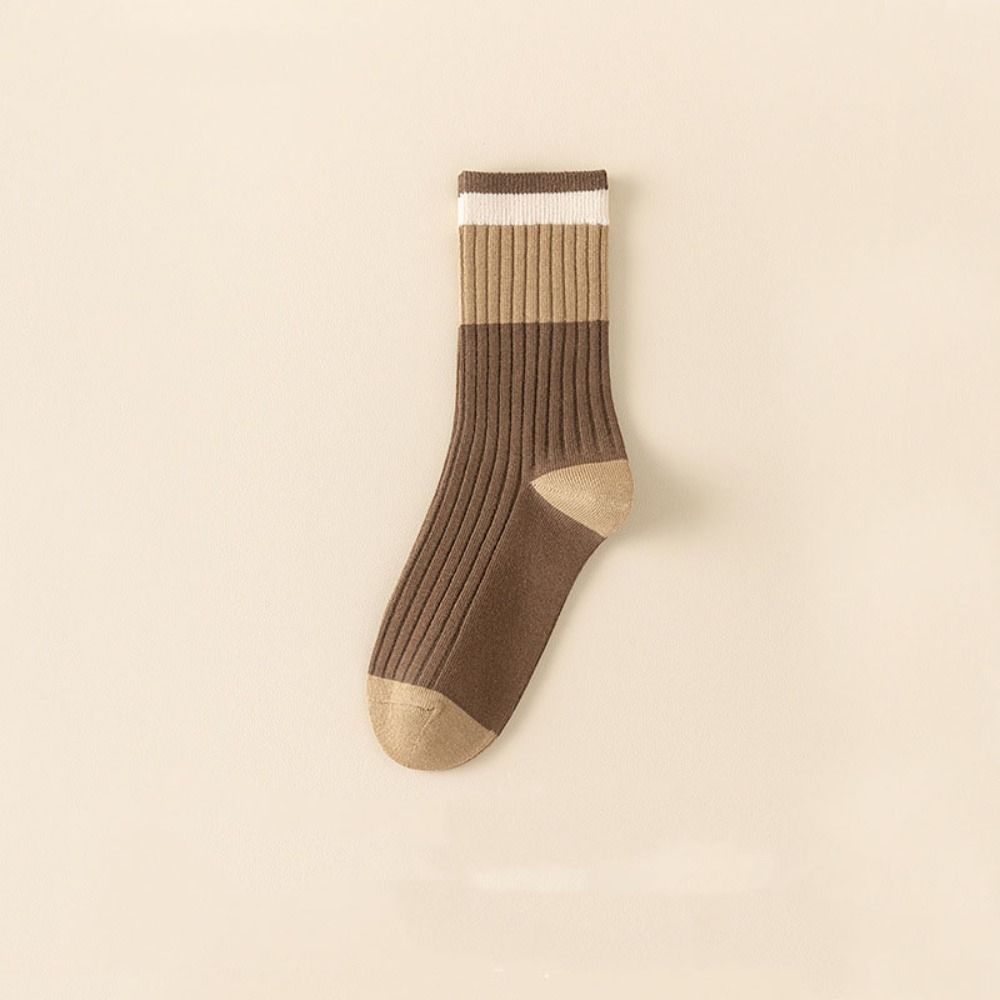 5Pairs Breathable Stripe Tube Socks Retro Mid-calf Socks Fashion Women's Cotton Socks Keeping Warm