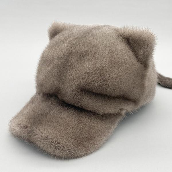 Mink Fur Hats for Women Winter Warm Solid Genuine Luxury Fur Cap High Quality Female Fur Hat with Tail Cute Girls Cat Hats