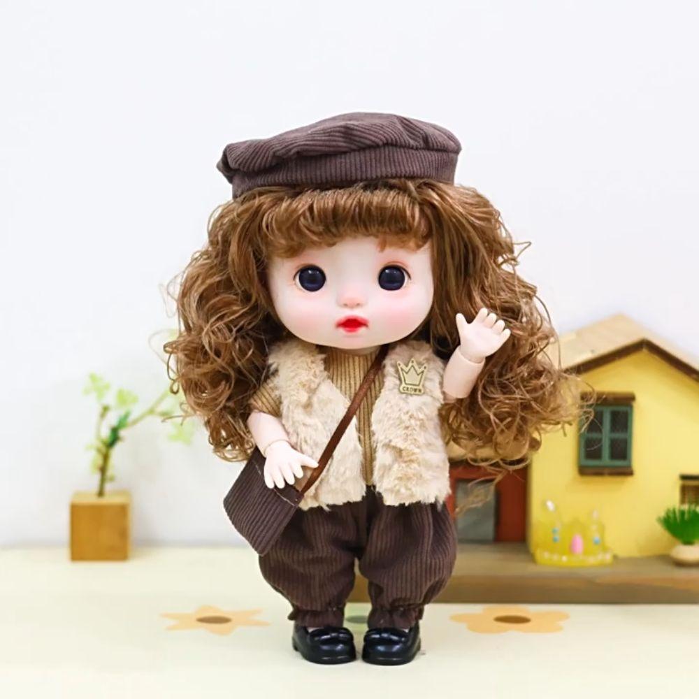Kawaii 1/6 BJD Movable Joint Doll Body Toys Big Head Doll  with Hair  Gift