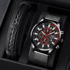 Men'S Watch Stainless Steel Mesh Strap Luminous Calendar Quartz Watch