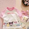 Girls Summer Cotton Cartoon Short Sleeve T Shirt Baby Round Neck Raglan Block Top