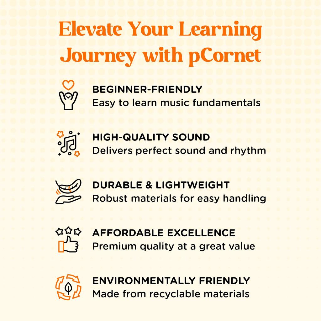 pInstruments pCornet PCORNET1R Plastic Wind Bb Made of Lightweight and Durable ABS with Antibacterial Red Mouthpiece and Carrying Instrument, Key,