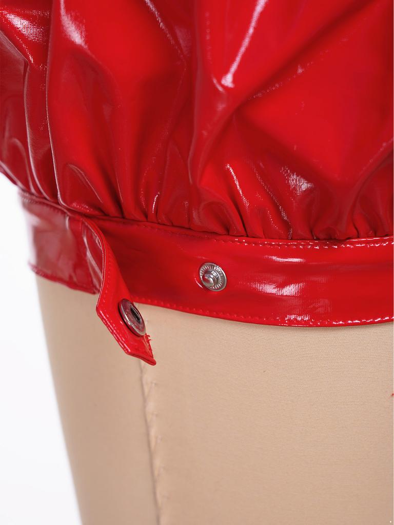Women Ruched Patent Leather Hot Pants Bubble Shorts Front Zip High Rise Bottoms for Stage Performance Rave Party Club