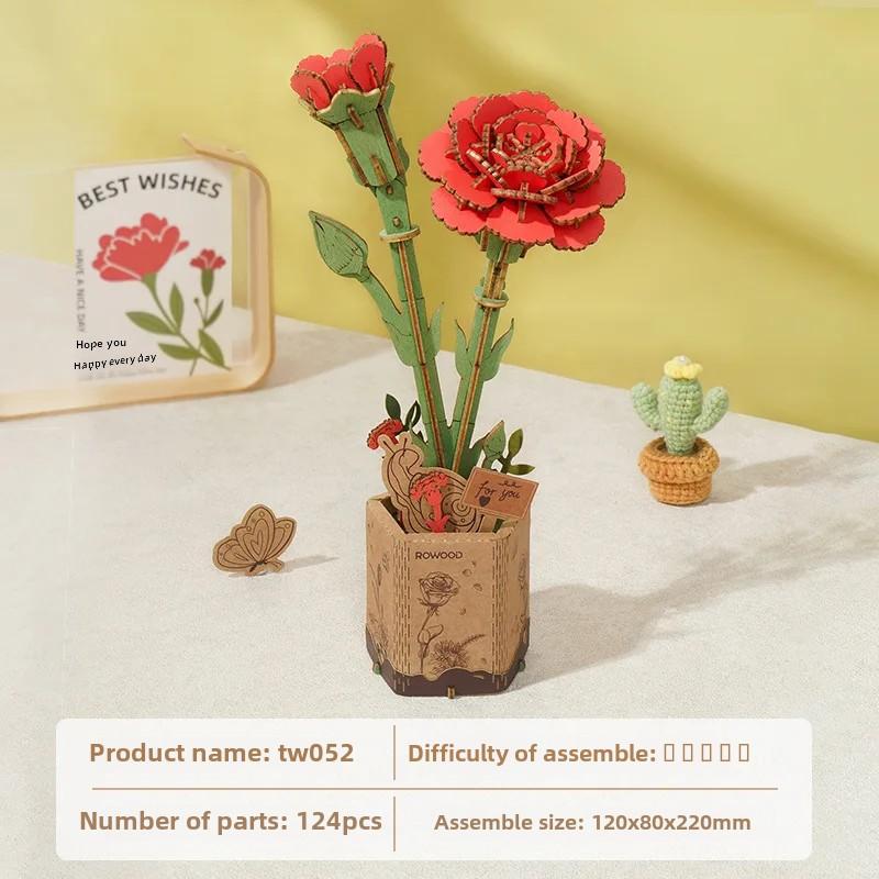 Wood Art Three-Dimensional Puzzle Block Flower Assembly Bouquet Desktop Decoration Children's Puzzle Assembly Toy G229 St Practical Use