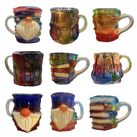 Obrázková kniha Hrnek 3D Kniha Stohovací Hrnek Ručně Kreslený Literární Hrnek na Kávu pro Milovníky Knih Učitele Knihovníky