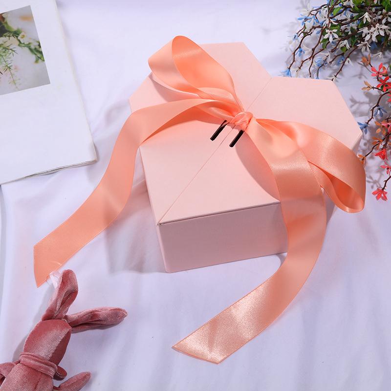 WTEMPO Valentine's Day Luxury Heart-shaped Design Gift Box DIY Foldable Ribbon Bow Paper Box Festive Party Decor Box Daily Presents Packaging Boxes