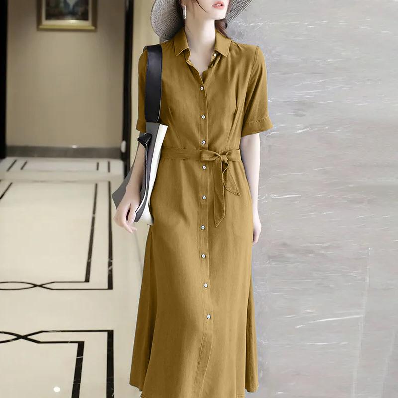 ZANZEA Women Casual Turn Down Collar Short Sleeve Shirt Dress