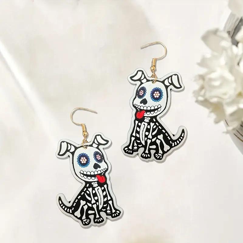 Cross-border new skeleton dog earrings gothic horror style flat acrylic Halloween animal earrings ornaments