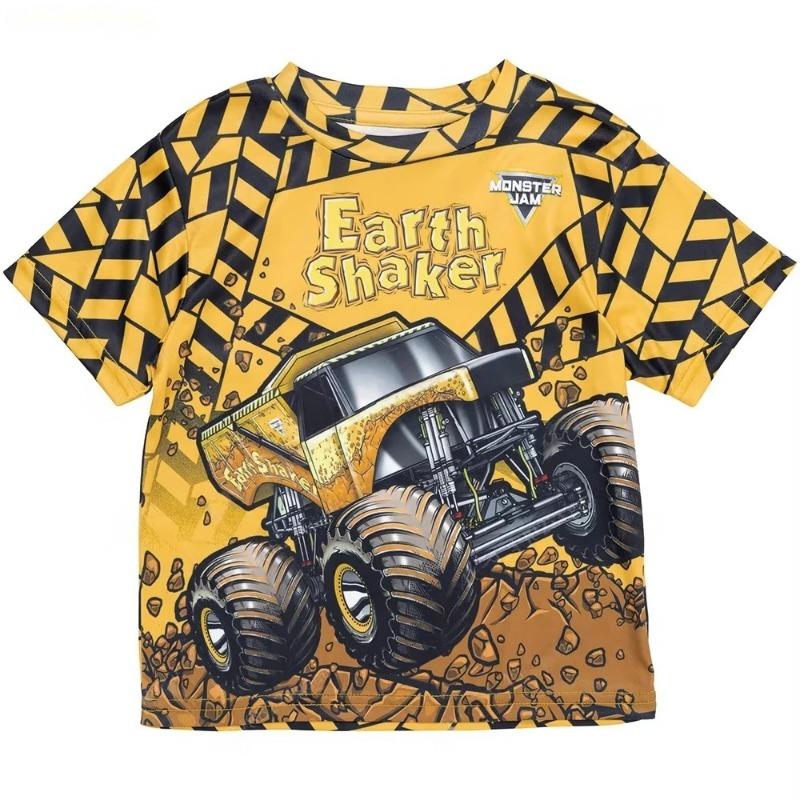 T-shirt Comoda Uomo Genitore-Figlio 2026 Estate Camion Mostro Immagine Cartone Animato Stampa 3D Asciugatura Rapida Traspirante