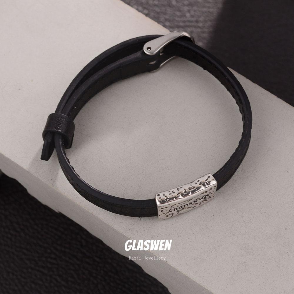 

Simple Double-Layer Leather English Letter Square Brand Black Leather Rope Belt Bracelet Women S Niche Design Accessories