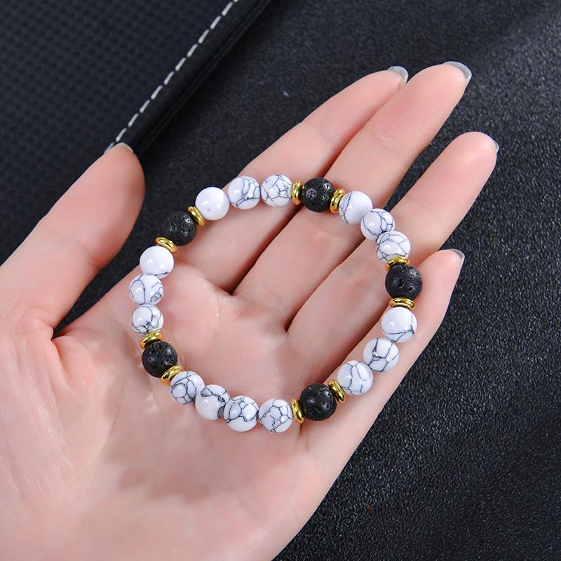 Handmade Natural Stone Bracelet White Turquoise Volcanic Rock Elastic Bracelet Jewelry for Women Men Daily Wear Dating Accessory