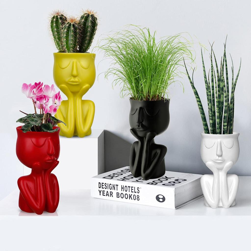 Resin Head Planter Face Flower Pot 6 inch Tiny Human Shaped Flower Vases Succulents Pots Desktop Decoration for Home Office Indoor Outdoor Gardening