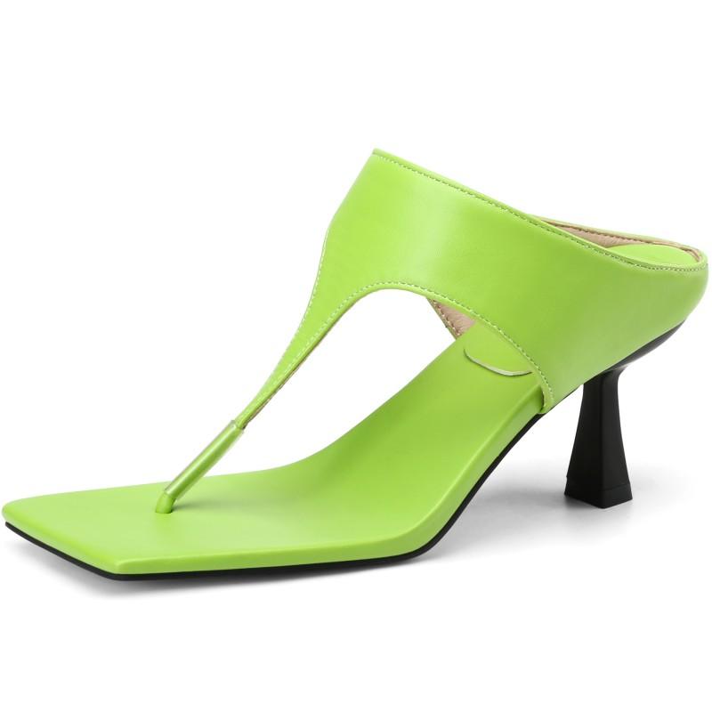 Fashion Elegant Flip Flops Summer Shoes Woman Black Green Slippers Sexy Thin High Heels Sandals Slides Shoes Lady Plus Size 45