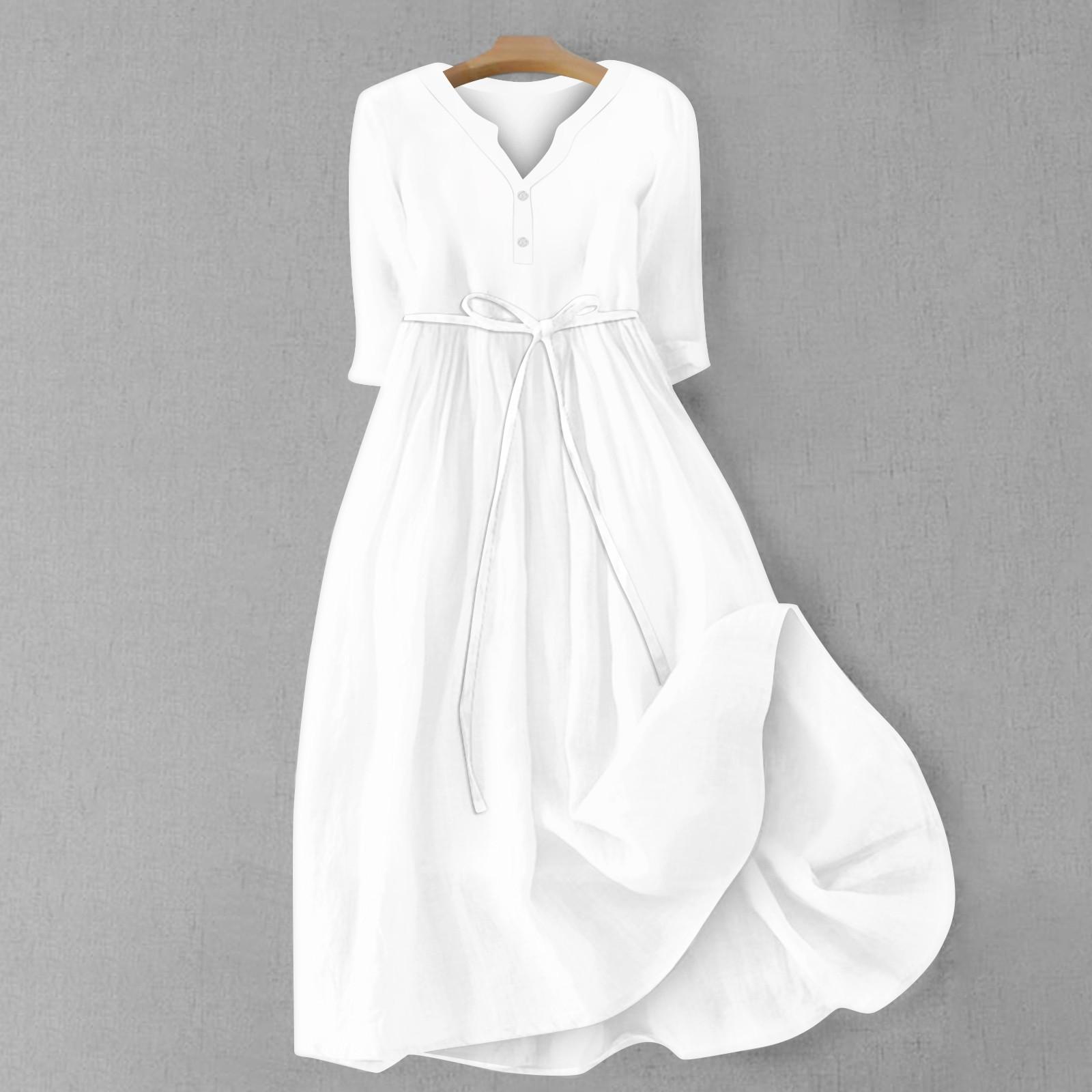 

Женская мода повседневное однотонное платье с v-образным вырезом и рукавами 3/4 на бретельках XL белый