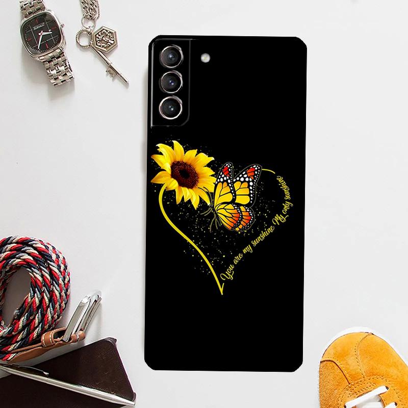 Beauty Yellow Sunflower Case For Samsung Galaxy S25 Ultra S20 S21 S22 S23 Plus S24 Ultra S9 S10 S25 FE Cover Coque